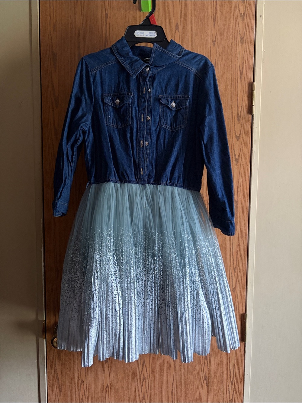 Zunie Navy Denim Button-Front Top with Light Blue Tulle Skirt